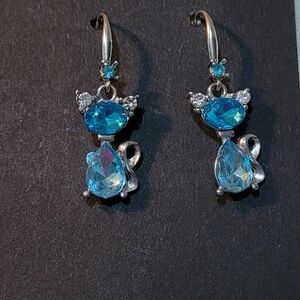 Elegant Silver and Blue Cat Earrings & Bow Earrings.